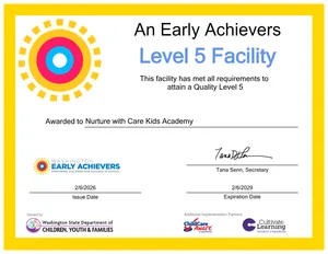 Early Achievers Level 5 Certificate — Highest Quality Rating in Washington State